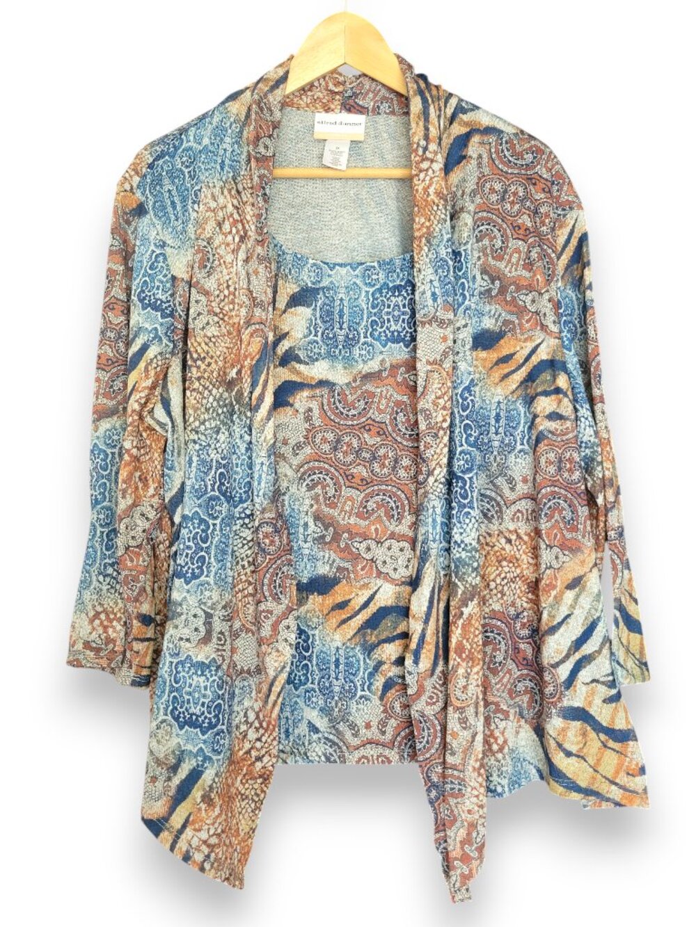 Alfred Dunner 2X Twinset Top Paisley Patchwork Cardigan Layered Blouse
